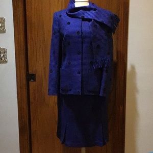 CARLISLE Blue and Black Suit with Scarf Sz. 8/10 EUC Vintage